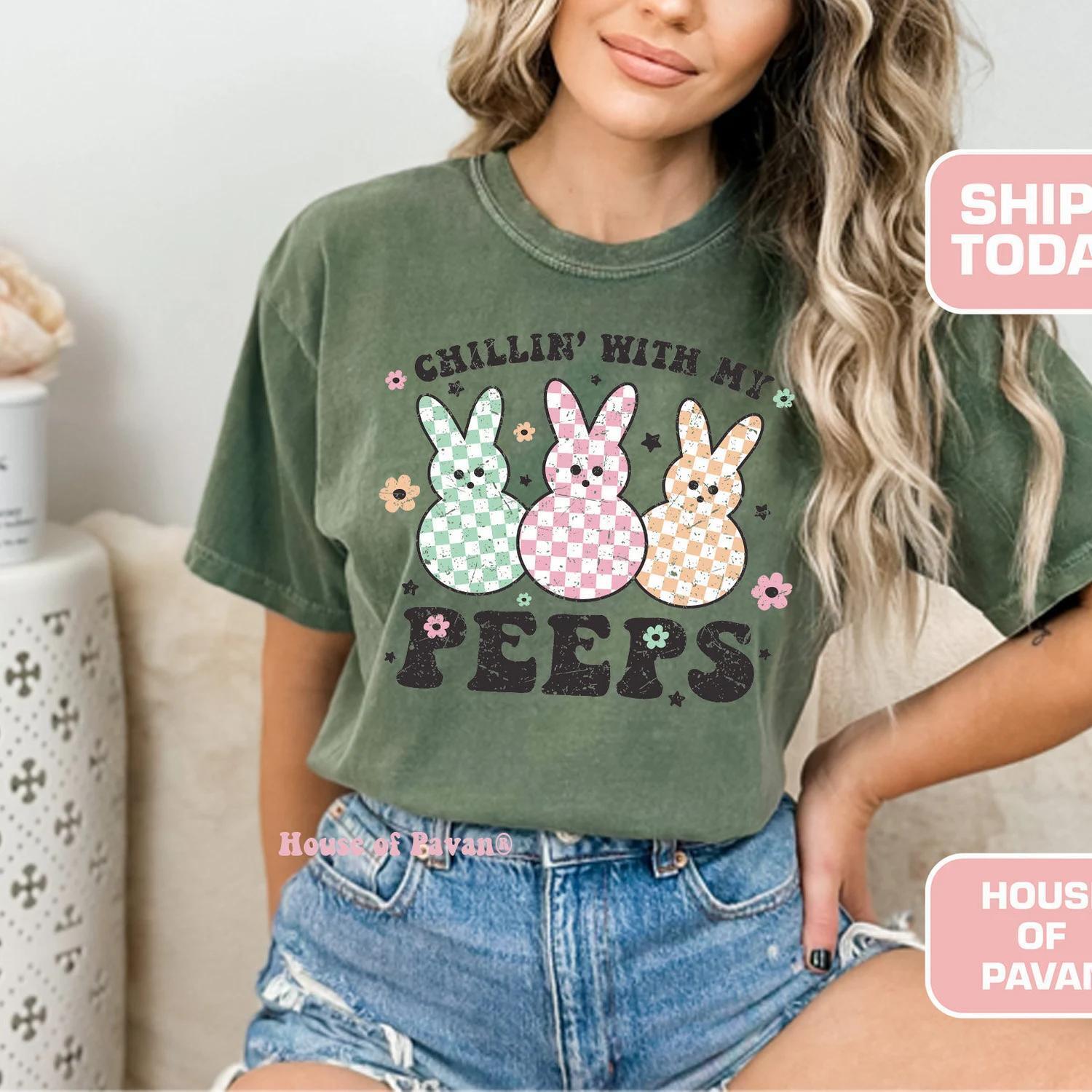 Easter Peeps T-Shirt Hello Spring Tshirt Kids Easter Tee